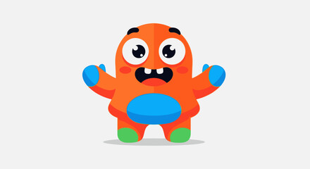Fototapeta premium A cartoon monster with a mustache and raised arms.