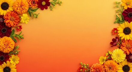 Vibrant autumn leaves frame a seasonal background border featuring colorful foliage