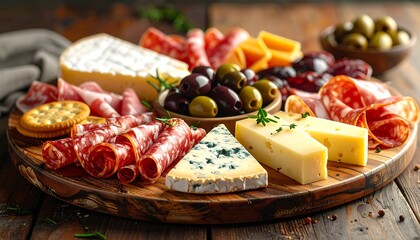 Gourmet Charcuterie Board with Assorted Cheeses and Cured Meats.