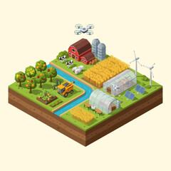 Isometric View of Modern Farm Landscape. © Anak