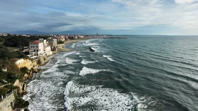 Aerial Drone View of Anzio Coastline in Italy