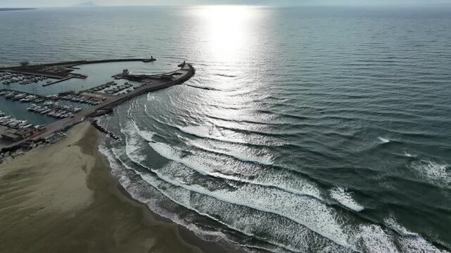 Aerial Drone View of Anzio Coastline in Italy