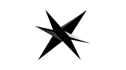 Obraz premium Abstract 3D geometric star shape in black, modern minimalist design, sharp angular facets on a white background, digital art element