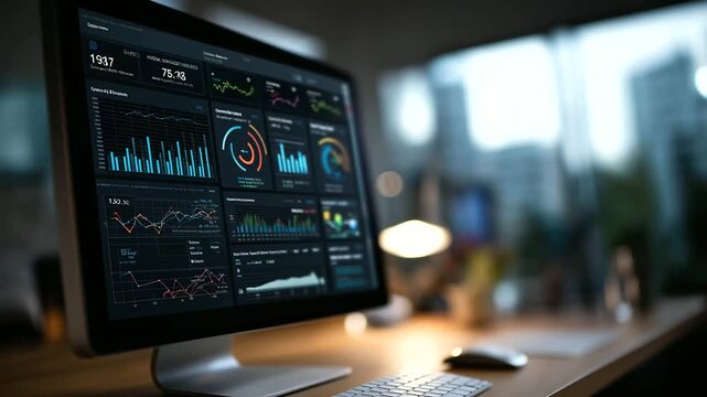 KPI business analytics data dashboard interface, performance metrics display, key indicators tracking, corporate intelligence visualization, strategic planning system, defocused di