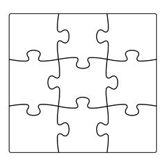 Fototapeta premium Puzzle pieces icon square symbol representing solution, teamwork, problem solving, strategy, connection