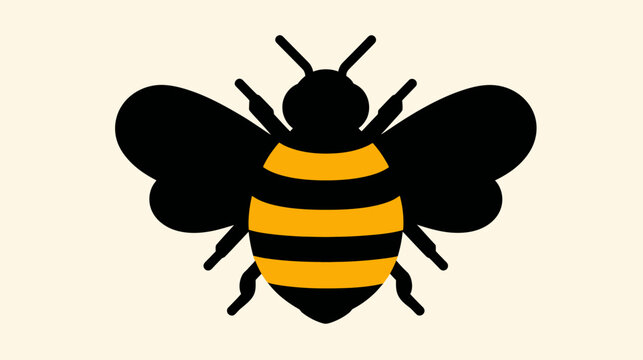 Cute Flat Design Bee Illustration. Minimalist Black and Yellow Striped Insect Vector Art, Simple Honeybee Symbol or Icon on Light Background.