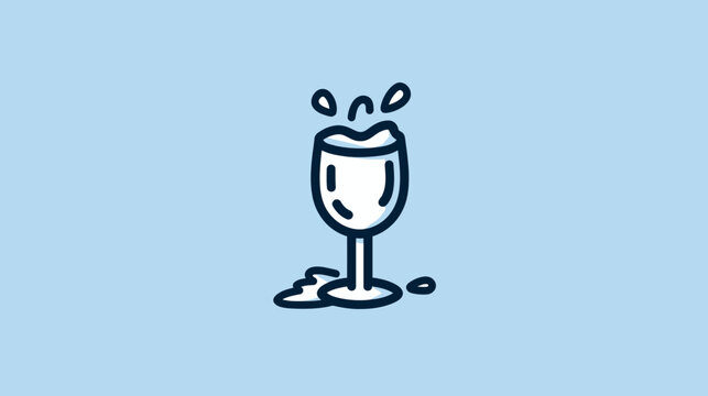 Hand-drawn spilling drink from a glass icon, accidental splash, messy liquid illustration on a light blue background