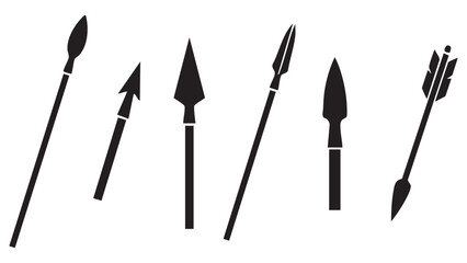 Collection of various air-dropped bombs in black and white silhouettes on a white background, military and aerial warfare