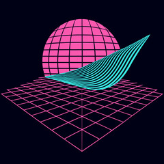 Distorted grid shapes isolated. Retrofuturistic warped mesh grid. Curved mesh abstract elements. Retro punk design element. Vector curve surface background. © Designer As HasiB