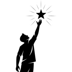 Vector illustration of a silhouette of a man reaching for the stars, a symbol of achievement and success