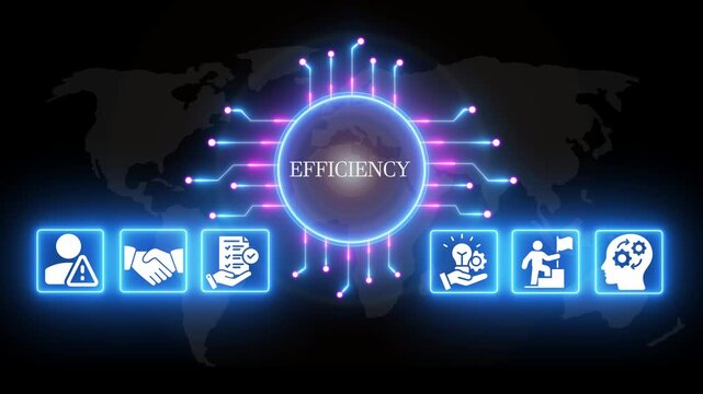 Efficiency Concept with Neon and Global Connectivity on Dark Background business efficiency productivity