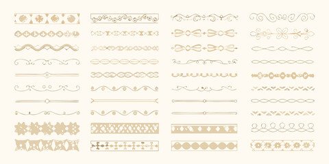 Collection of vintage golden ornamental dividers and decorative design elements