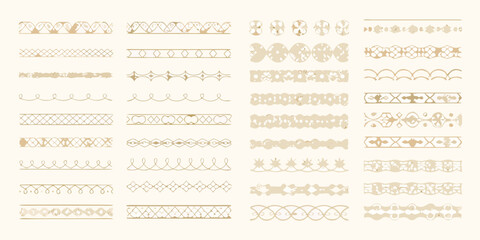 Fototapeta premium Golden ornamental dividers and decorative elements arranged in rows