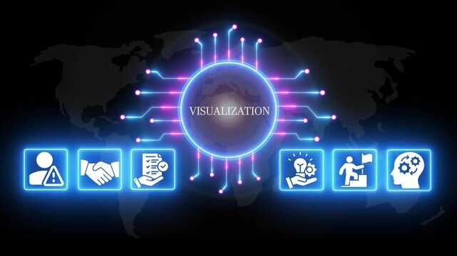 Visualization Concept with Neon and Global Network Connections neon global network business technology
