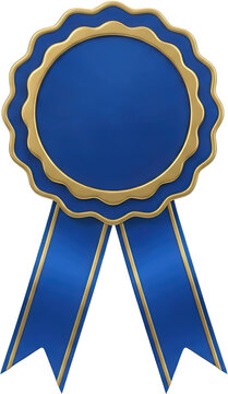 Ornate blue rosette award ribbon with gold trim symbolizing achievement and excellence honor prize victory winner competition celebration recognition success first place medal