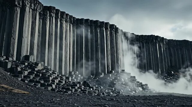 Majestic Basalt Columns Rise From Desolate Plain