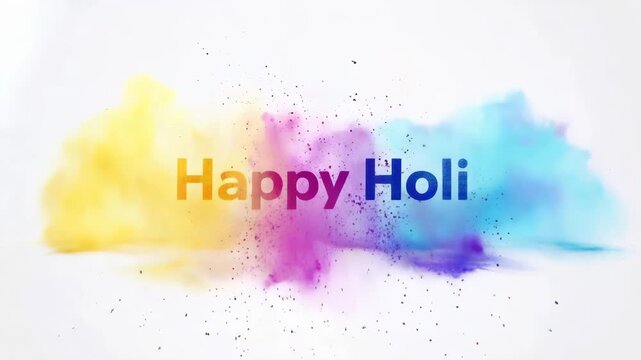 Happy holi text with colorful powder splash background
