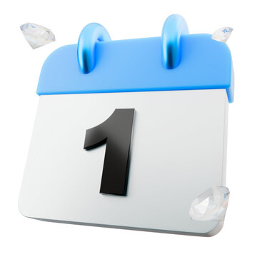 3d cartoon calendar icon with number one
