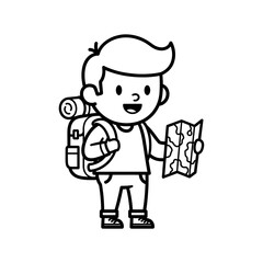 Fototapeta premium Cartoon Hiker with Backpack and Map.