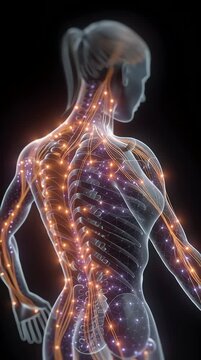 Human Body Energy Flow: Neural Network and Meridian System Visualization vertical video