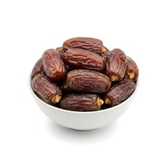 Fresh dates in white bowl top view healthy snack food natural sweet dessert close-up