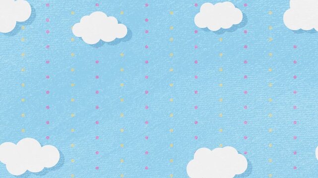 雲が動くかわいいドット柄と水色の布テクスチャの背景動画素材 [4K/ループ]