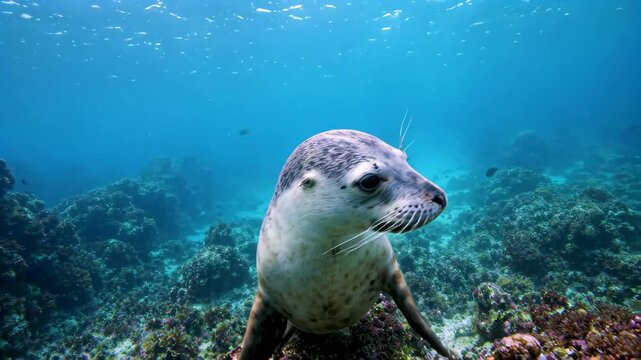 Close-up of seals on the seabed