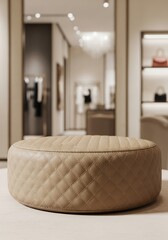 Fototapeta premium Elegant quilted leather ottoman in a luxury boutique setting with soft lighting