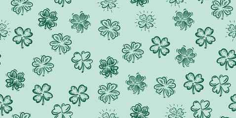 Clover pattern, Saint Patricks Day, hand drawn illustrations.	
