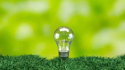 Eco Friendly Energy Light Bulb on Green Grass 3d render. © niphon