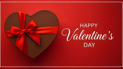 Happy valentine's day greeting card with red heart and ribbon