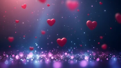 Valentine's day background with floating red hearts and sparkling lights
