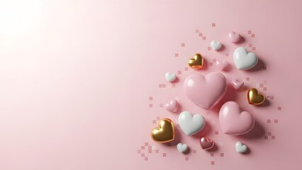 Valentine's day hearts with gold foil and pastel colors