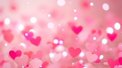 Valentine's day pink hearts background with bokeh lights