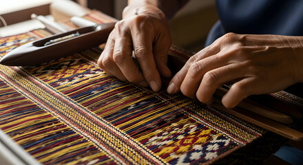 The process of weaving ethnic cloth manually