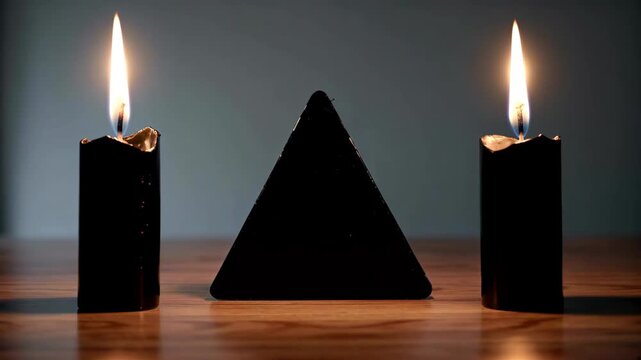 Close-up of black candle and triangular object