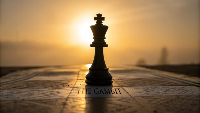 Chess King Silhouette on Board with Sunset Backdrop
