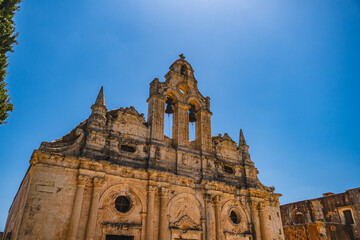 Fototapeta premium front wall of the historic venetian baroque church at the Arkadi monastery