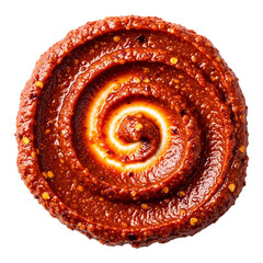 A swirl of red sauce with a spiral design isolated on transparent background