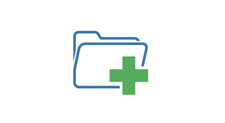 Obraz premium Medical Folder Icon with Green Cross for Health Records Management on isolated white background