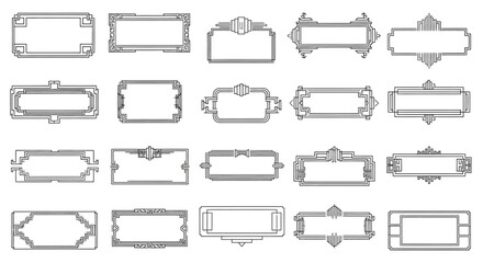 Collection of various ornate rectangular and polygonal frames and borders displayed on a clean white background