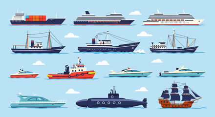 Diverse Collection of Ships and Boats on Water. © Abhinaya Project