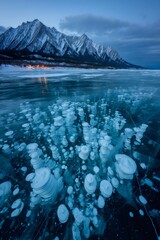 Abraham lake frozen methane bubbles under canadian rockies