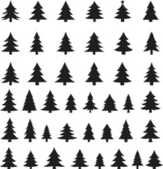 Obraz premium Christmas Tree Silhouettes in Black on White Background