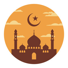 Islamic Mosque Silhouette with Crescent Moon