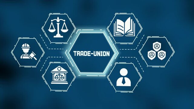 Trade union representation and labor organization icons for employee rights and solidarity.