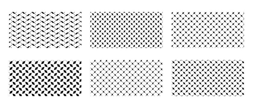 Set of classic keffiyeh or shemagh patterns. Traditional Palestinian headscarf or neckerchief cloth prints. Abstract geometric fabric ornaments in Arabic style. Vector graphic illustration.