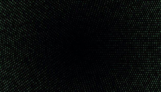 Circular green binary code pattern creating vortex illusion