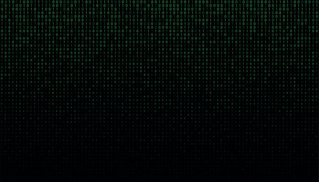 Fading green binary digits over black background in digital pattern