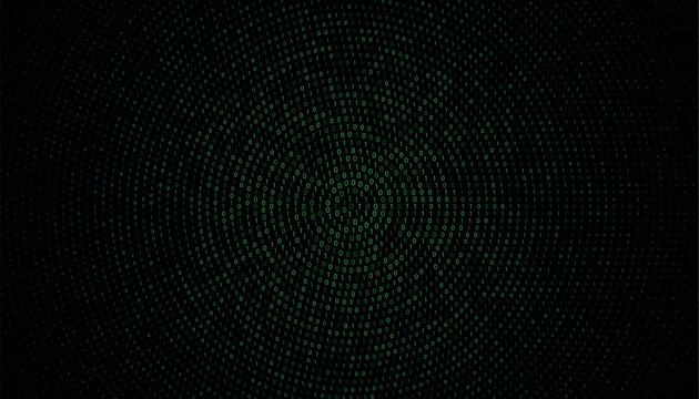 Circular green binary code pattern creating vortex illusion